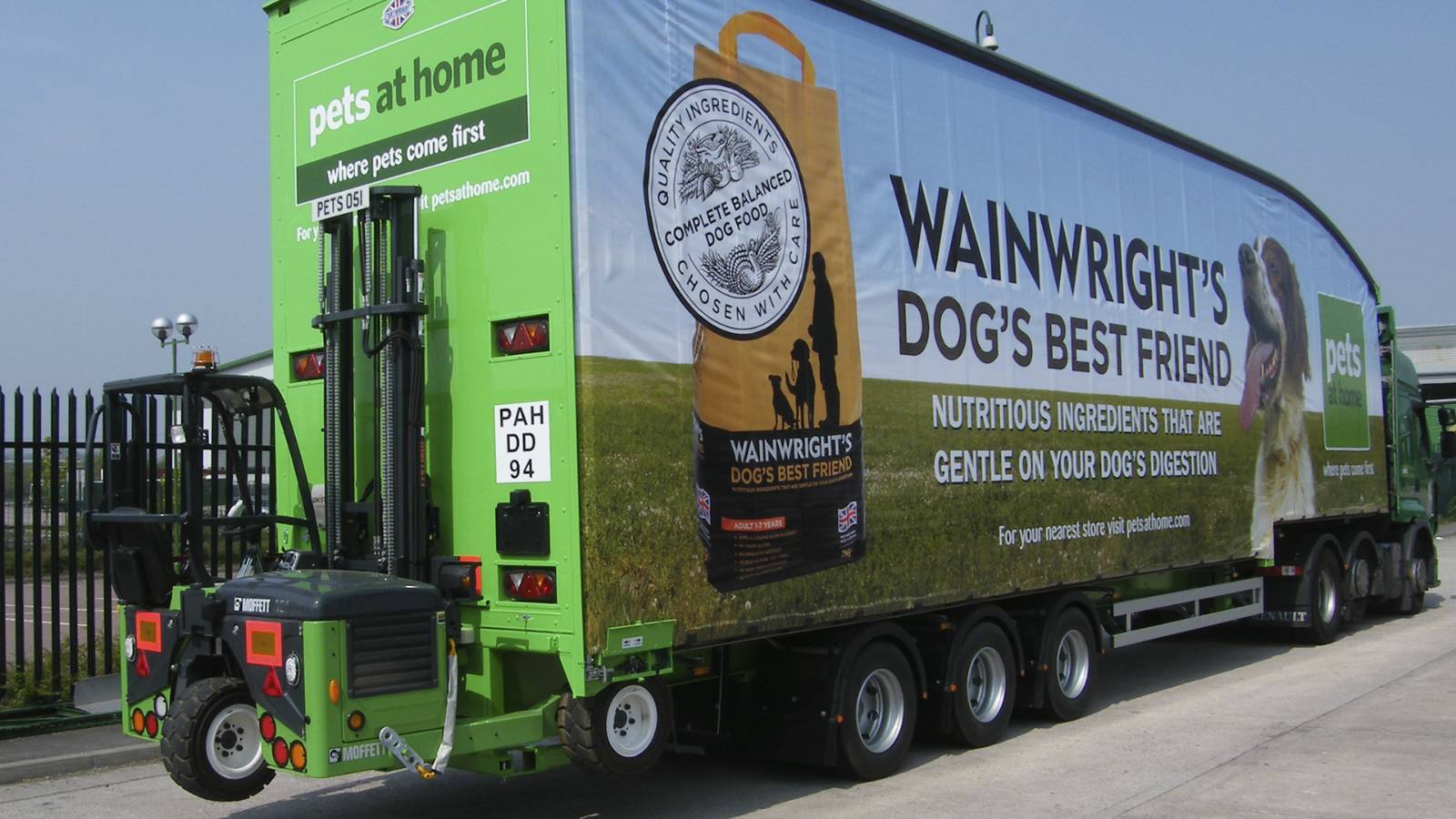 Moffett eNX forklifts + Pets at Home truck